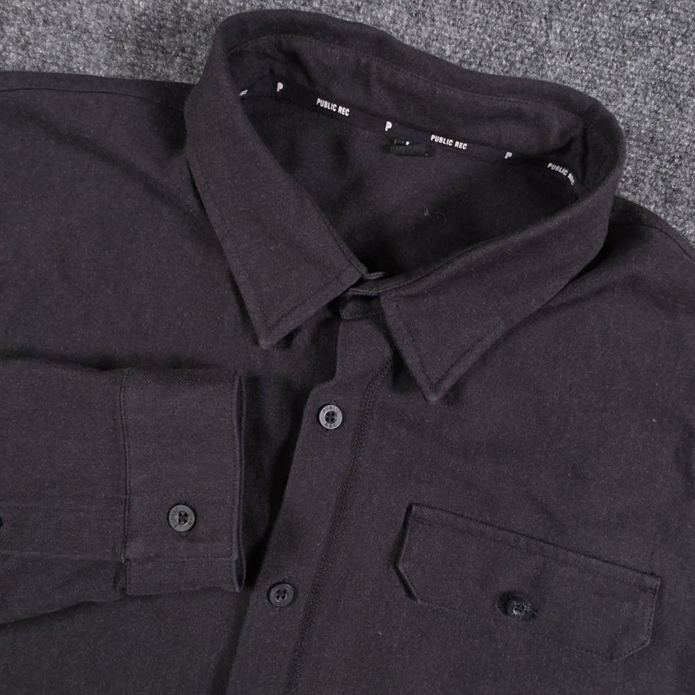 Public Rec Stretch Thermal Button Down Shirt Mens Large Black Pockets